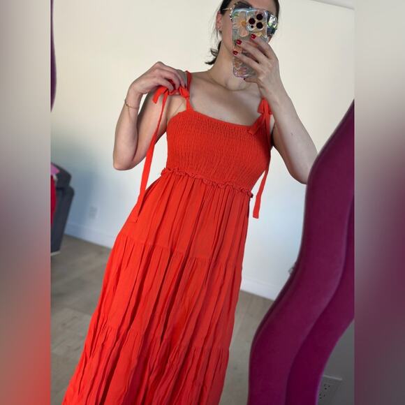 Orange strappy summer dress, size M. Fits up to a large. - Picture 3 of 7